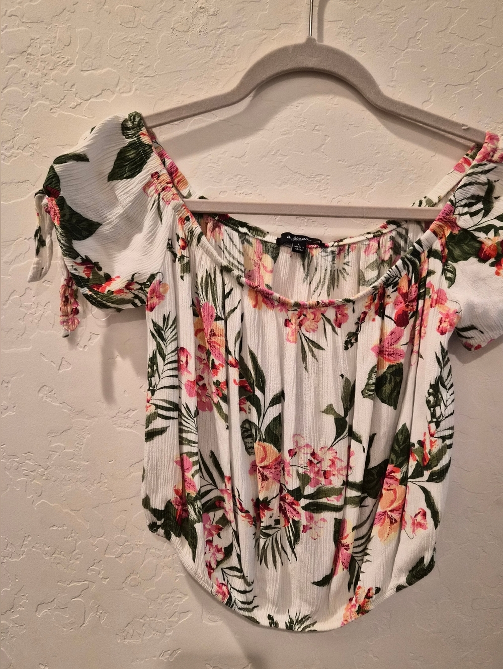 Ambiance White Off-Shoulder Floral Blouse with Green & Pink Print Crop Top #0070